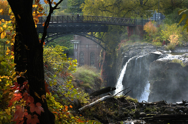 THE GREAT FALLS - The Great Falls of the Passaic River are a prominent waterfall, 77 ft. high, in the city of Paterson N.J. Congress authorized its establishment as a National Historical Park in 2009. In 1778, Alexander Hamilton visited the falls and later as the nation's first Secretary of Treasury, selected the site of the nationa's first planned industrial city. In1791, Hamilton helped found the Society for the Establishmkent of Useful Manufactures (S.U.M.). During high water flooding the Great Falls becomes a spectacular sight, with tremendous amounts of water cascading over the falls.